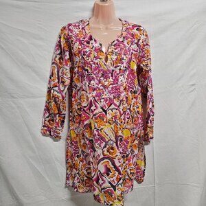 Raj Boho Embroidered Top Tunic Blouse Women Size L Multicolor Floral Cotton